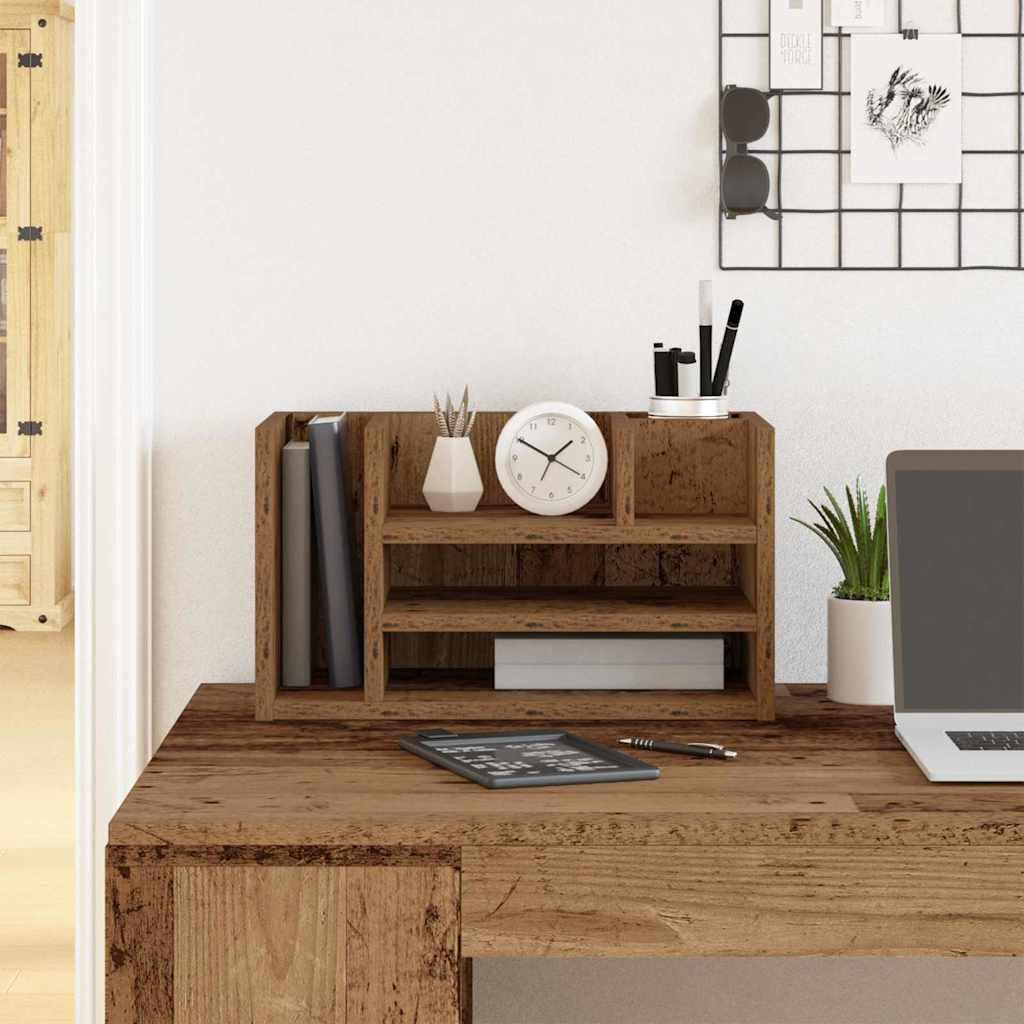 Organizer da scrivania in rovere Artisan, effetto legno, sistema di archiviazione per documenti e forniture per ufficio, per casa e ufficio, 44,5 x 24 x 25 cm