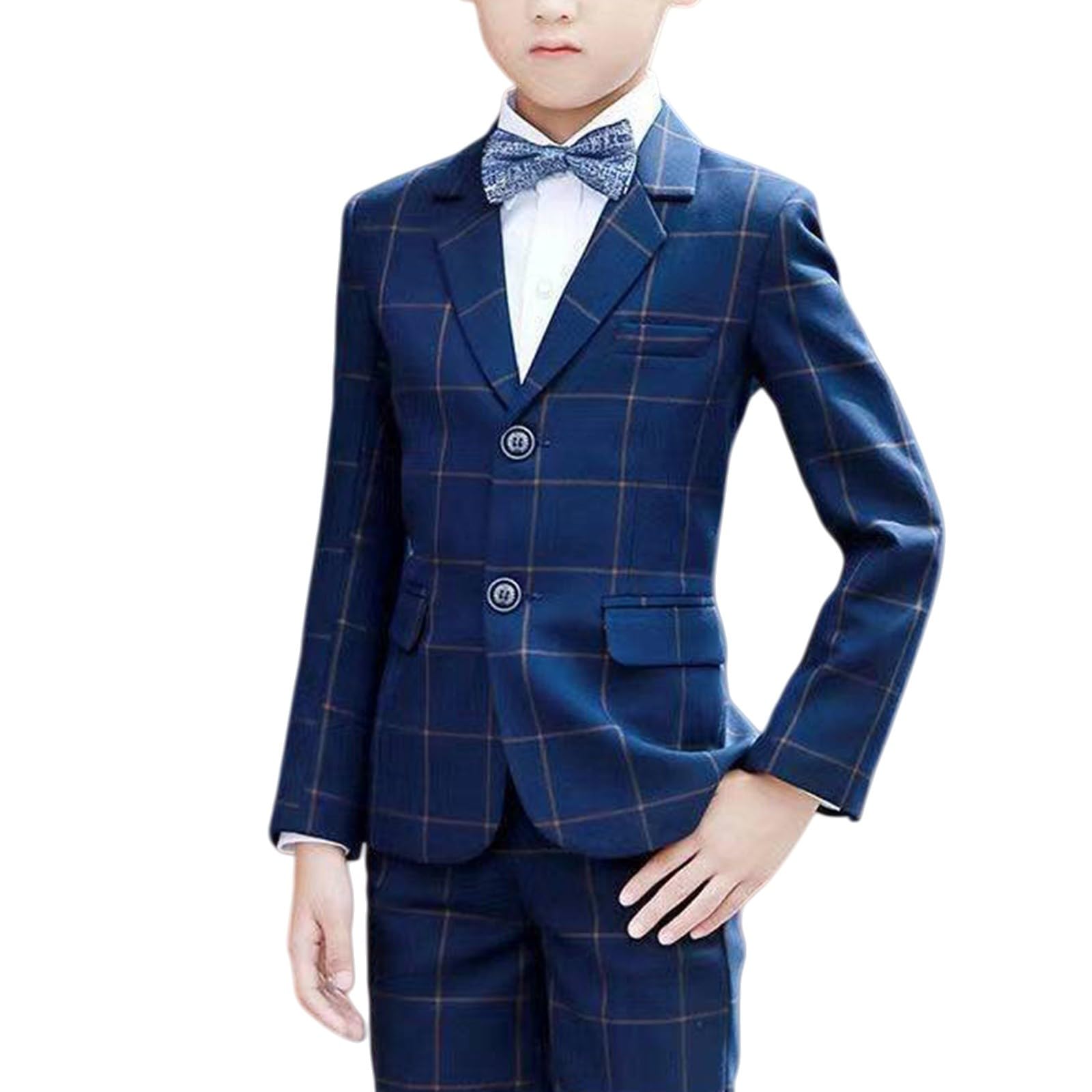Traje de caballero para niños, traje formal de chaleco de manga larga con botones, pantalones, chaqueta, chaleco y pajarita, conjunto de 5 piezas, uniforme escolar, ropa de primavera