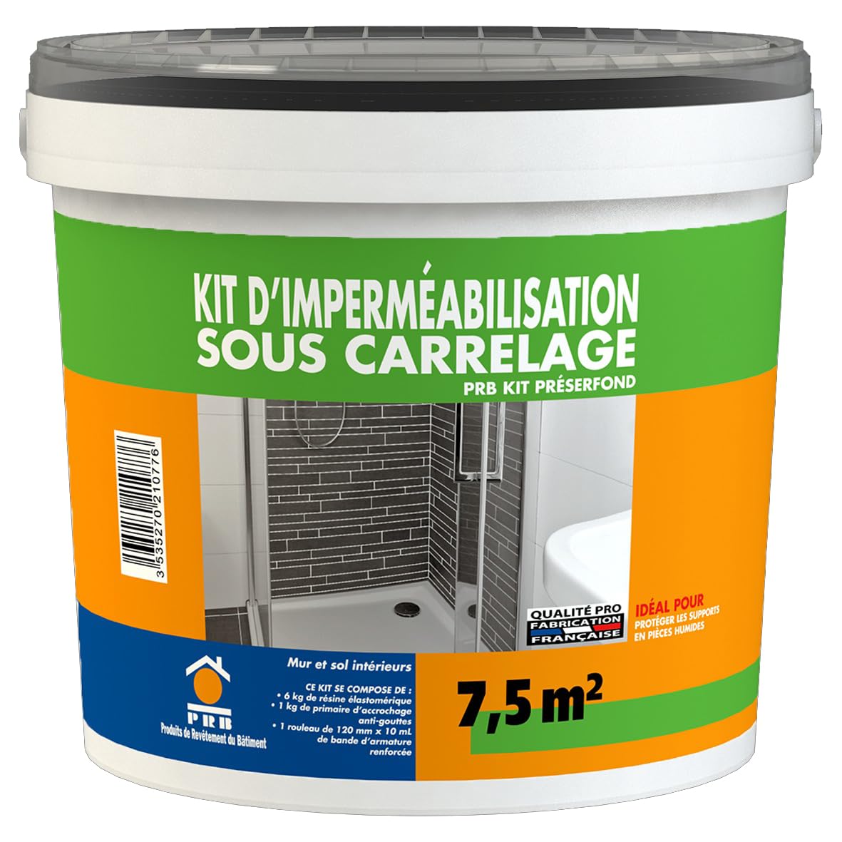 Kit d'Imperméabilisation Sous Carrelage - Primaire 1kg + Résine 6kg + Bande d'Armature SEBS 10m - Kit Complet Étanchéité Sols et Murs - Application Facile en Milieux Humides