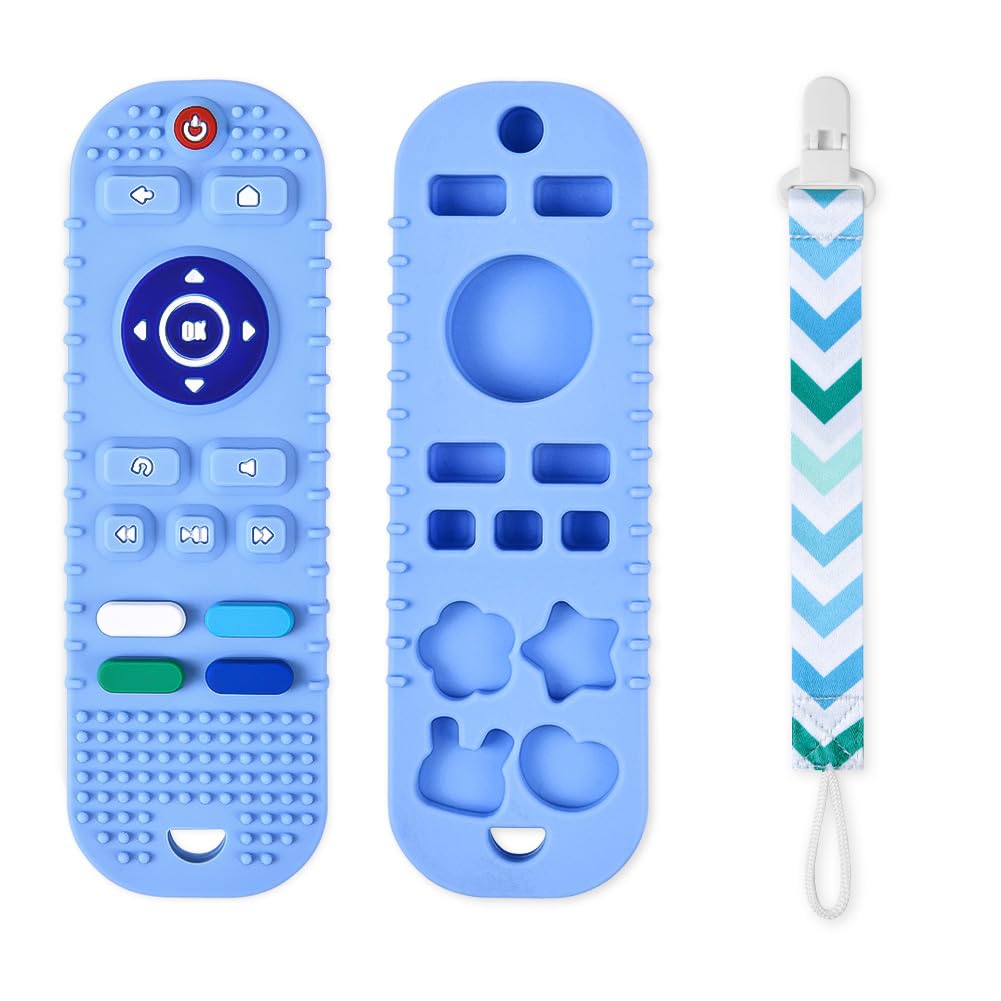 Silicone Baby Teething Toys, Remote Control Shape Teethers Toys with Teething Tubes and Pacifier Clip, Baby Teething Toys for 3 Months+, Remote