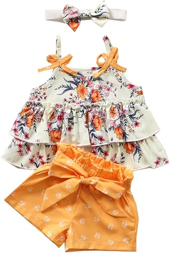 Newborn Baby Girl Floral Clothes 3Pcs Infant Girl Outfits Ruffle Camisole High Waist Shorts Clothing Set Summer Shorts Set