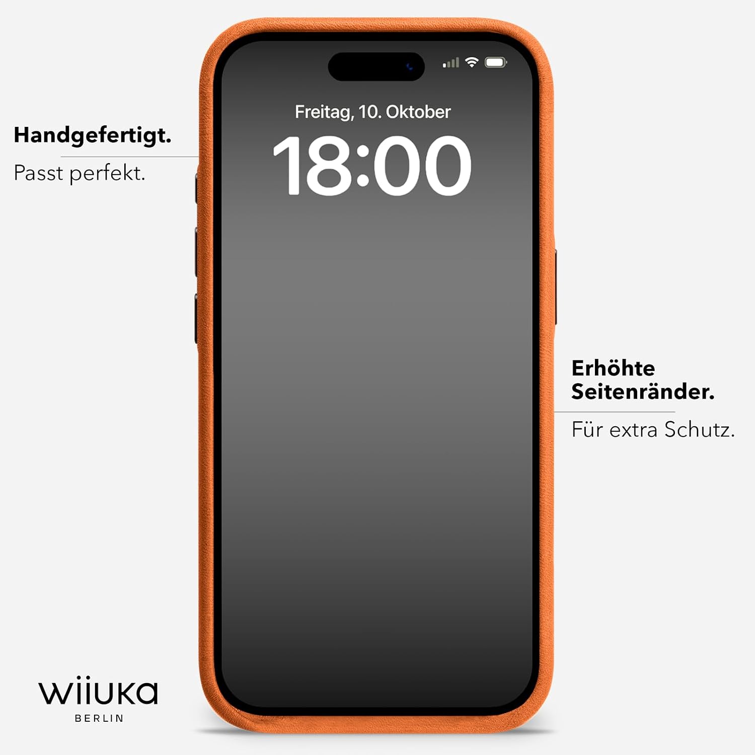 WIIUKA Case for iPhone 17 Pro, Leather from Germany, 360° Protection, Leather Extra Thin, Premium Mobile Phone Case, Qi, Skiin VL, Orange image 4
