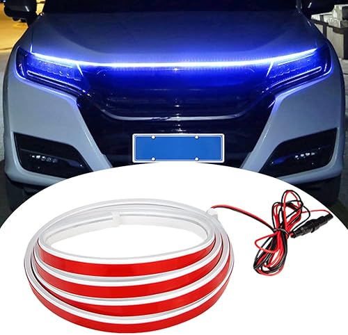 Tira de luz LED para capó de automóvil, 59 pulgadas, kit de faros de arranque dinámico exterior para cubierta de motor de automóvil, lámparas