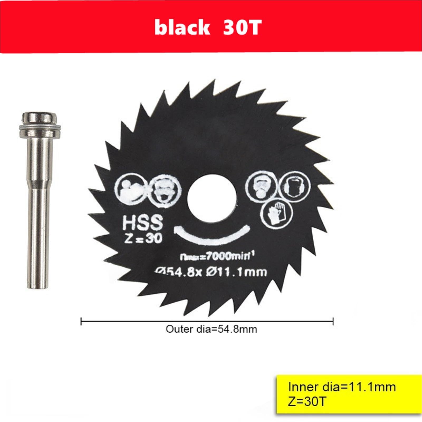 Brzeszczot do cięcia metalu 1PC HSS średnica zewnętrzna 54.8mm Mini piła tarczowa tarcza do cięcia drewna diamentowe brzeszczoty metalowa plastikowa ceramika(Black 30T)