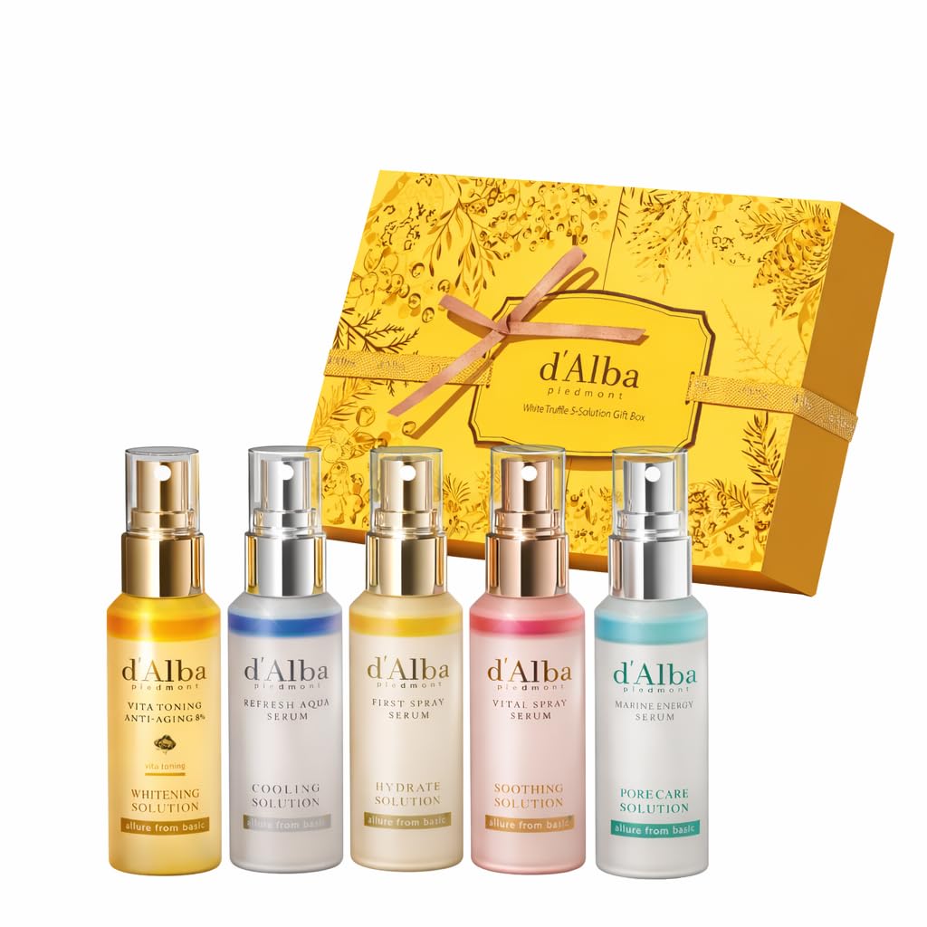 d'Alba Official White Truffle Spray Serum 5 Solutions Gift Set (1.76 fl oz (52 ml) x 5ea), Stocking Stuffers, Vegan Skin Care, Glow Serum for Radiant Skin, All In One Mist, Korean Skin Care
