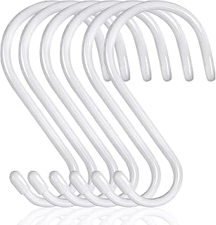 Large White Rubberized Coated S Hooks - 6 Pack Heavy Duty Closet Hooks for Hanging Tools Plants Lights Purses Handbags Coats Jeans Cups Pans and Pots