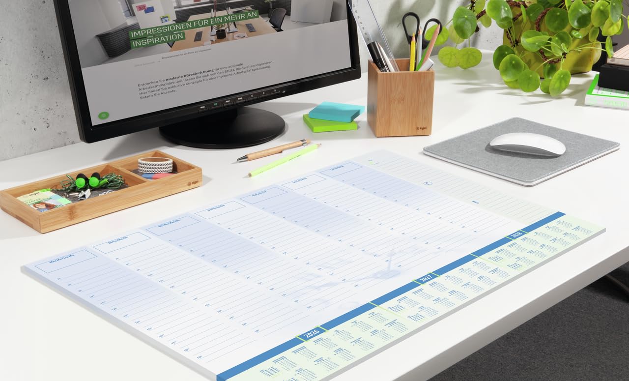 SIGEL H6350 Paper Desk pad- Clock - Blue - Approx. A2-2026/2027/2028 - DE/EN/FR/NL - 30 Sheets - FSC-Certified - Image 4