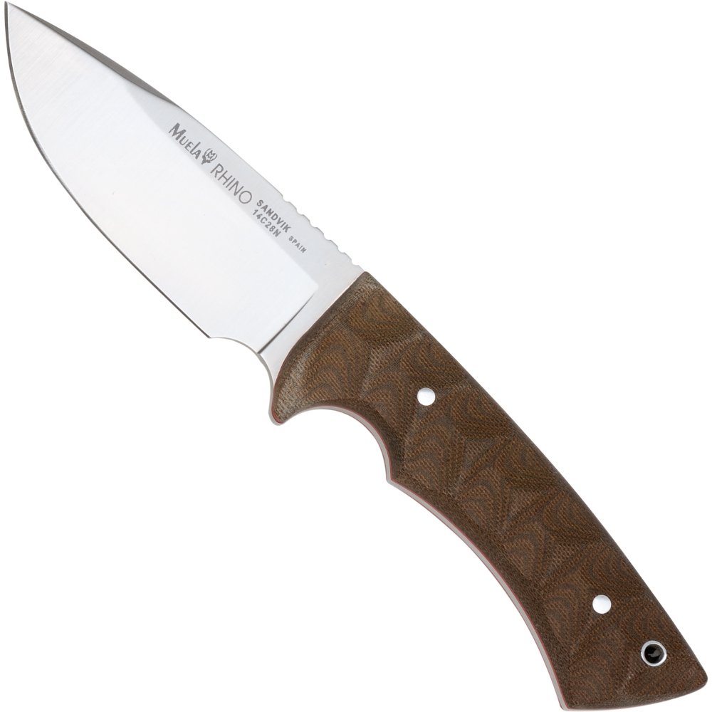 Muela Rhino 10SVG Micarta Messer – Klingenlänge 100 Mm, Gesamtlänge 220 Mm, Sandvik 14C28N Stahl, Mit Lederscheide