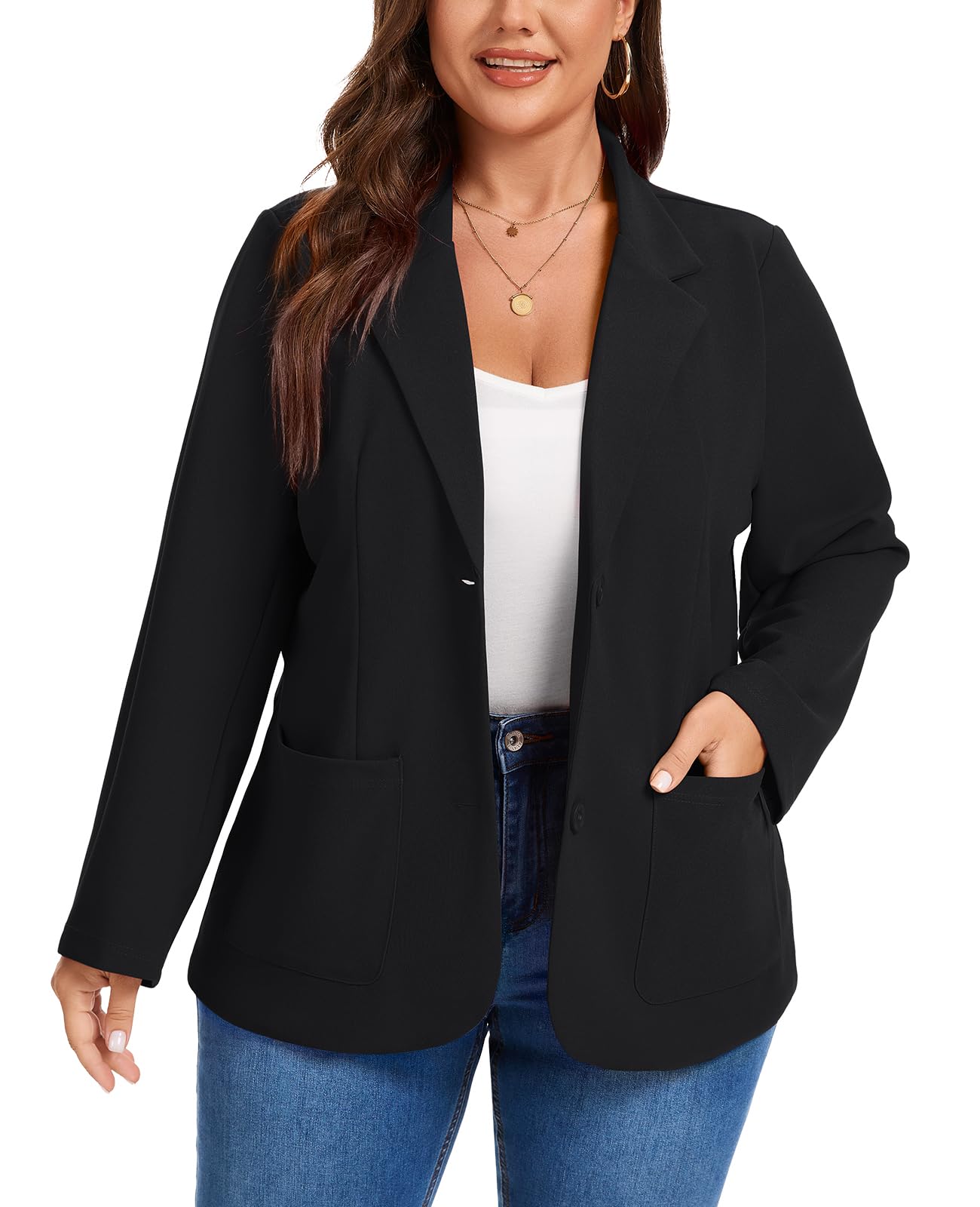 MINTLIMIT Plus Size Jackets for Women Button Front Casual Work Office Long Sleeve Blazer Suit Jacket Cardigan with