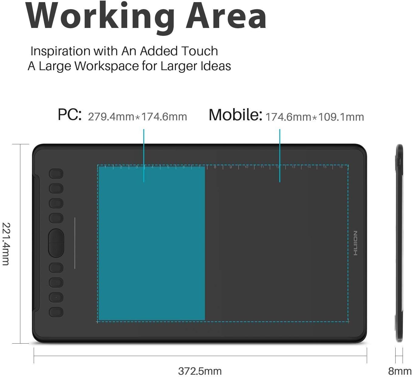 HUION Inspiroy H1161 Graphics Drawing Tablets Android Devices Support with 8192 Pressure Sensitivity Battery-Free Stylus, Pen Tablet for Chromebook, Android, Windows and Mac