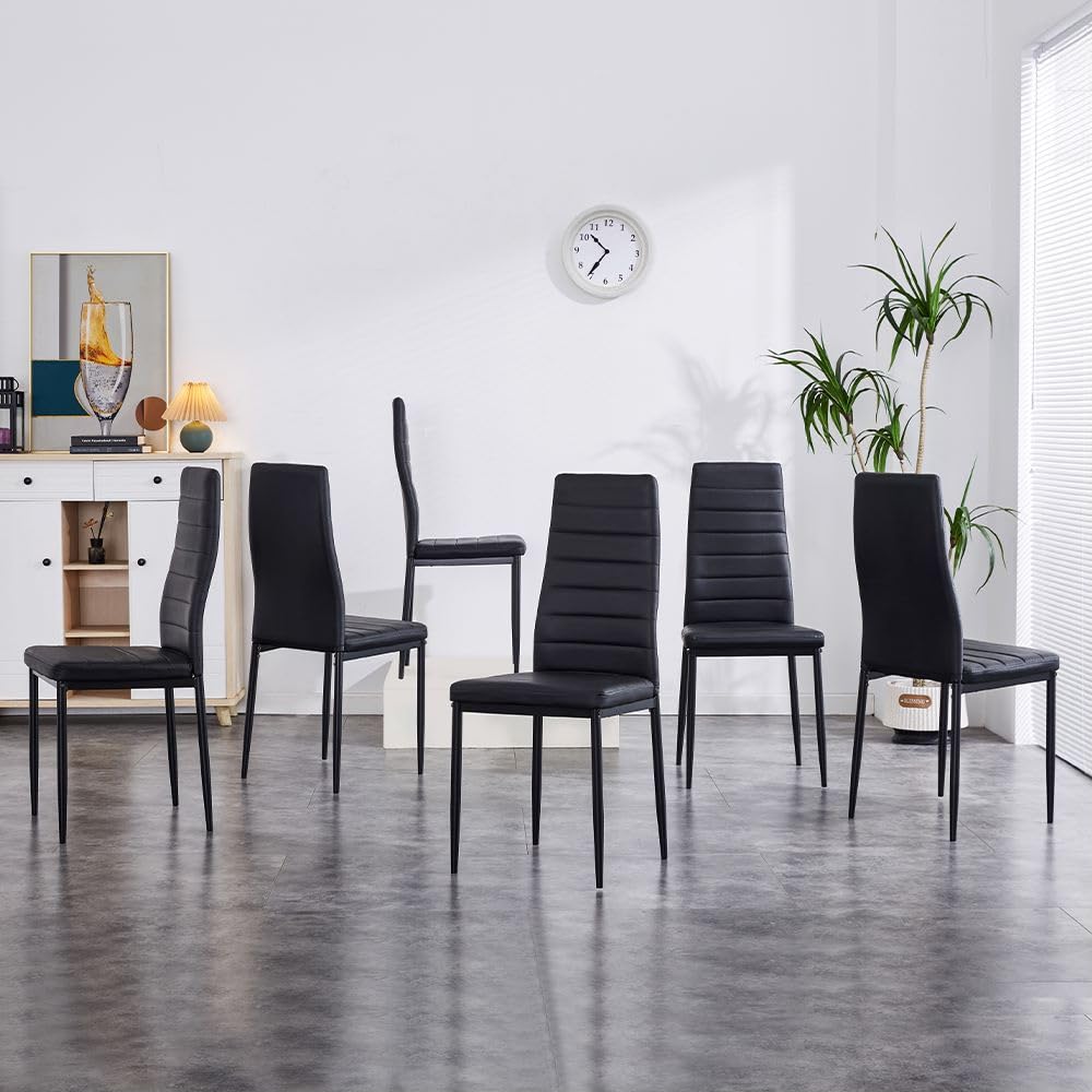 Stanew Pack de 6 Sillas de Comedor, Sillas de Comedor Modernas, Asiento Grueso Acolchado, Respaldo Juego Sillas de Cocina (Negro)
