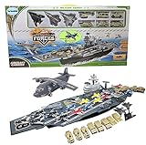 Toy Aircraft Carrier Army Men with Cargo Plane 18 Warplane Fighter Jets and 6 Extra Military Vehicles