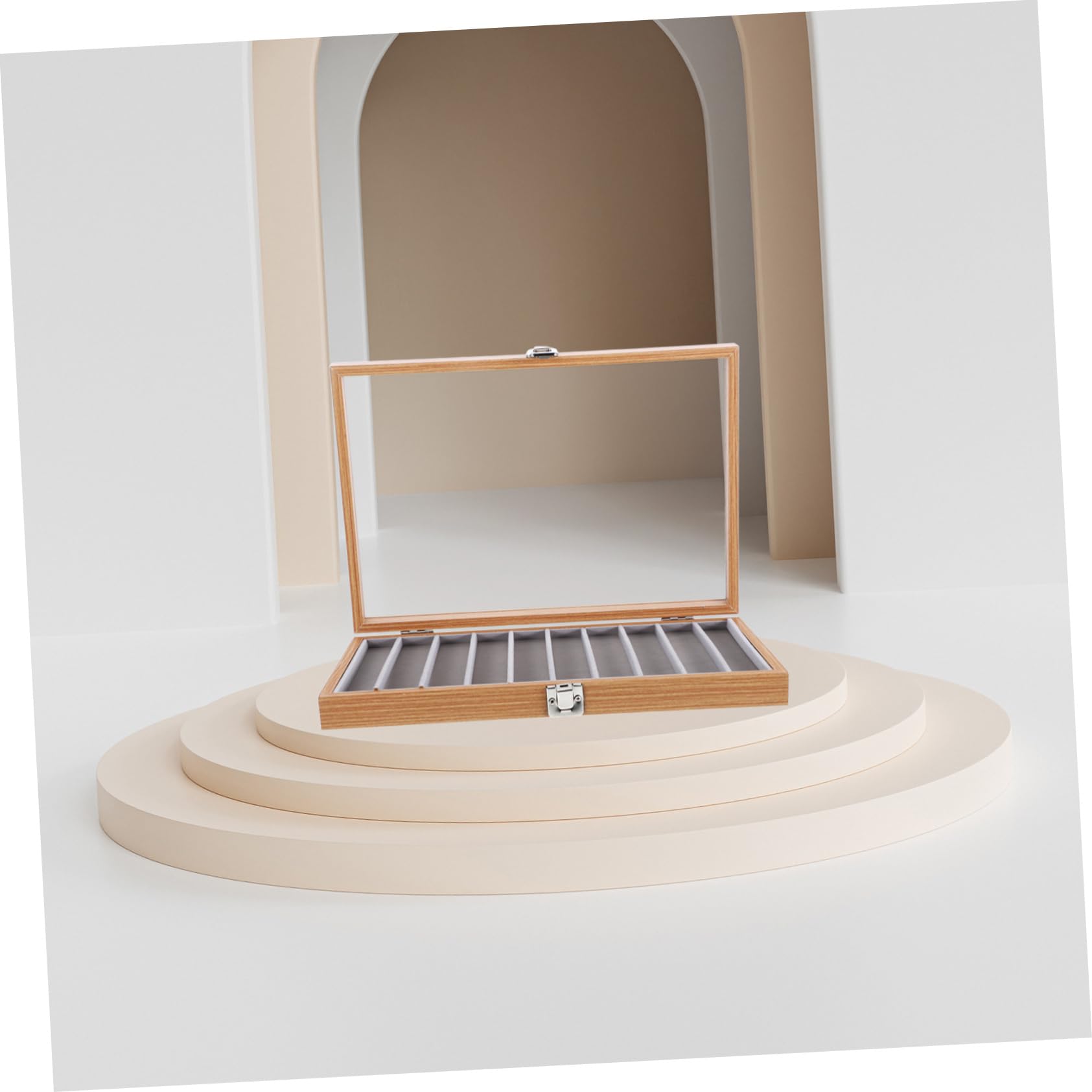 Schmuckkasten mit 10 Fächern und Glas für Halsketten | Platzsparend, Schützt Schmuck, Verhindert Verheddern, für Schrank und Zuhause, 1 Stück