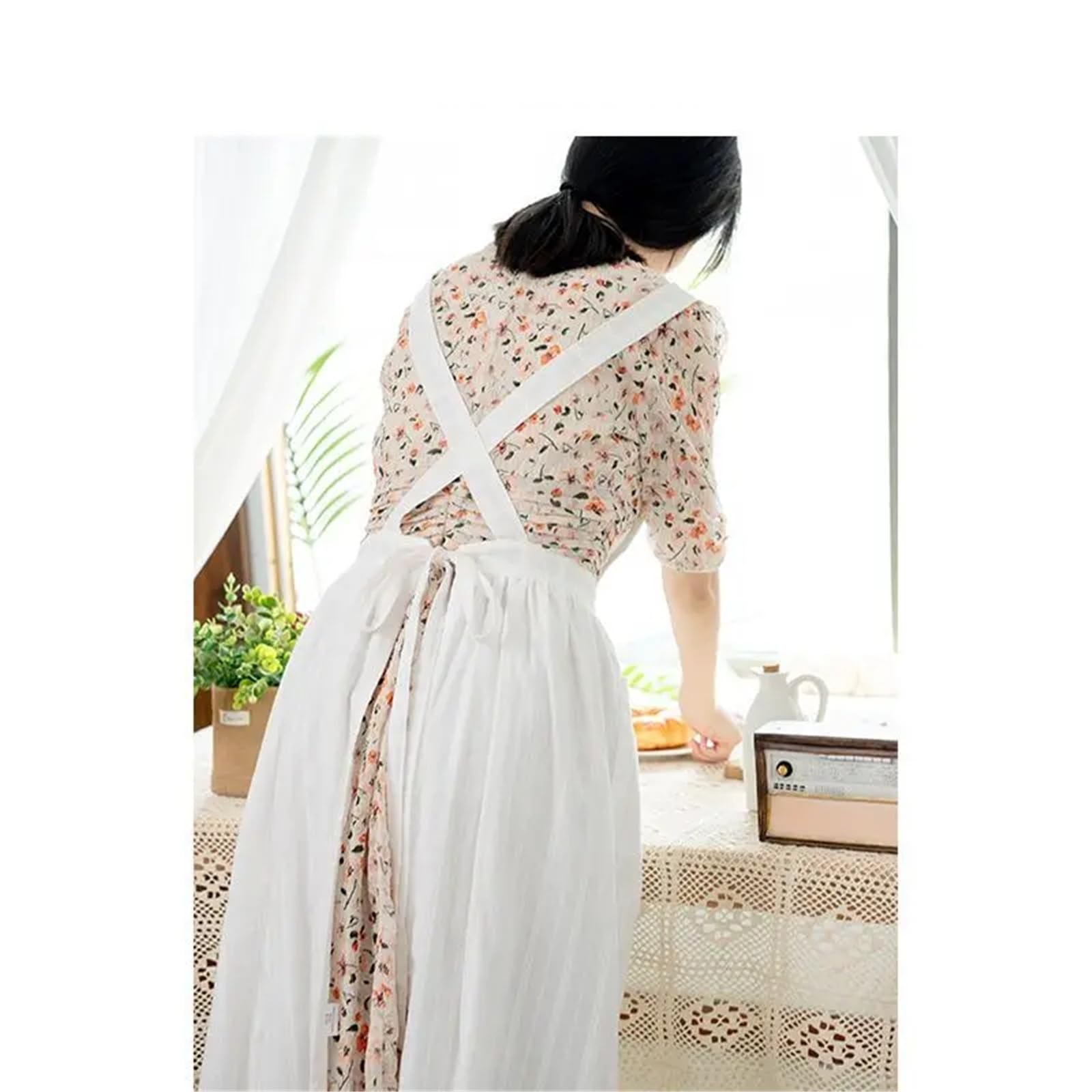 Delantales de verano estilo pastoral retro algodón fino jacquard for mujer, for hornear, for vestido, floristería, jardín, fiesta té