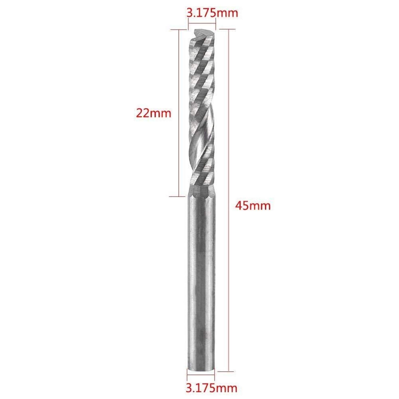 Zestaw frezów trzpieniowych, 10 szt. bitów z pojedynczym rowkiem, średnica 3,175 mm, długość krawędzi tnącej 22 mm