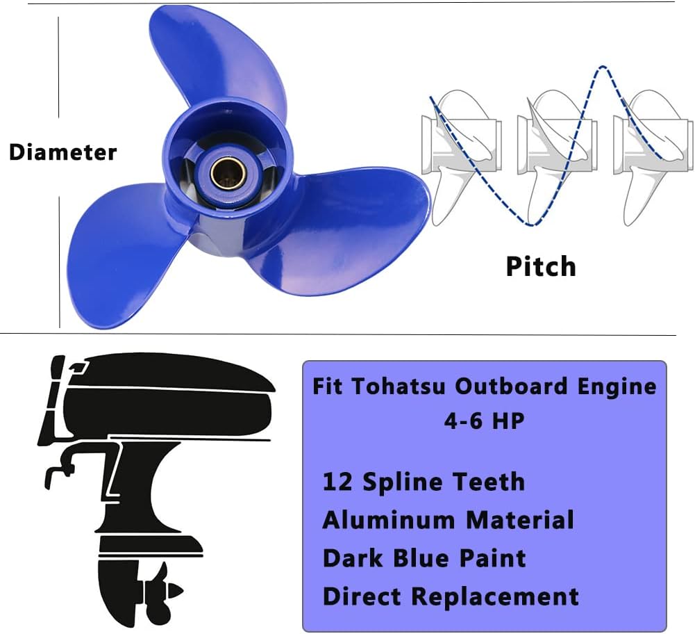 Boatman Outboard Propeller fit Tohatsu Engines 4-6 HP(7.8x7,7.8x8,7.8x9),12 Spline Tooth