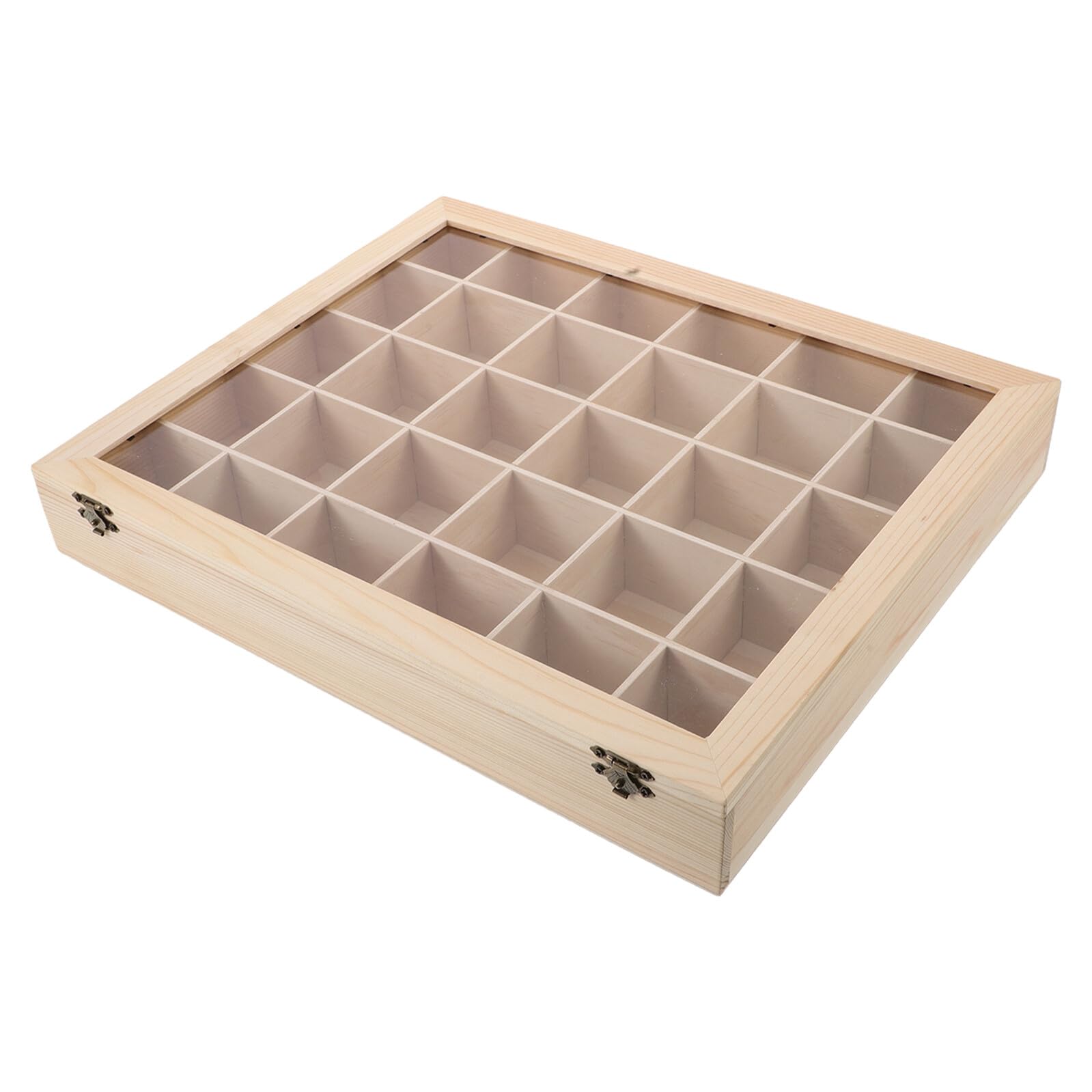 Caja Minerales de Madera para Exhibición de Rocas y Piedras, 30 Compartimentos, Estilo Clásico, Almacenamiento Protector para Colección y Hogar
