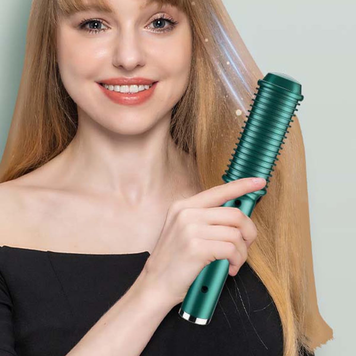 Plancha de Pelo Portátil Temperatura Ajustable y Peine Combinado para Peinar y Alisar, Rizador de Cabello para Viajes Batería de 2600mah y Carcasa de Abs Verde