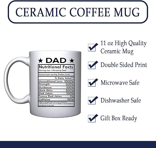Miniatura 3 de Dad Nutritional Facts - Taza de café de cerámica blanca divertida para el día del padre, regalos de cumpleaños para papá nuevo, padrastro (blanco)