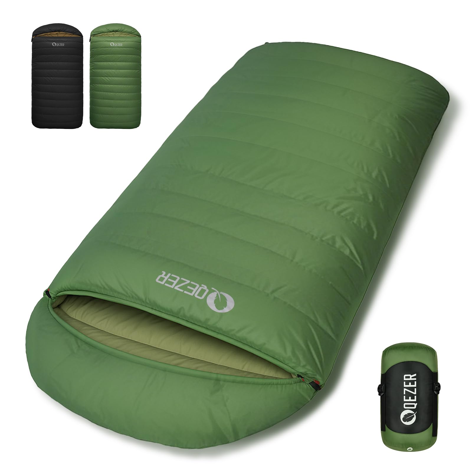 Sac de Couchage Extra Large QEZER en Duvet XXL 230 x 100 cm, 3-4 Saisons, léger et Chaud, pour Adulte, idéal pour Le Camping, la randonnée et la randonnée.