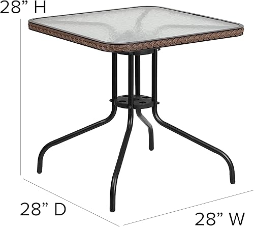 Miniatura 12 de Flash Furniture Mesa cuadrada de metal de vidrio de 28 pulgadas con borde de ratán gris y 4 sillas apilables de ratán gris
