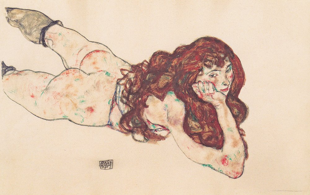 Lámina Egon Schiele Woman Lying Down pequeña en papel mate archival