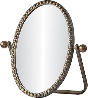 Table Mirror, Desk Makeup Mirror Metal Framed with Stand, Bronze Oval Vintage Vanity Mirrors 360 Adjustable Rotation for Tabletop, Bedroom, Bathroom, Living Room, Antique 10.8'' x 7''