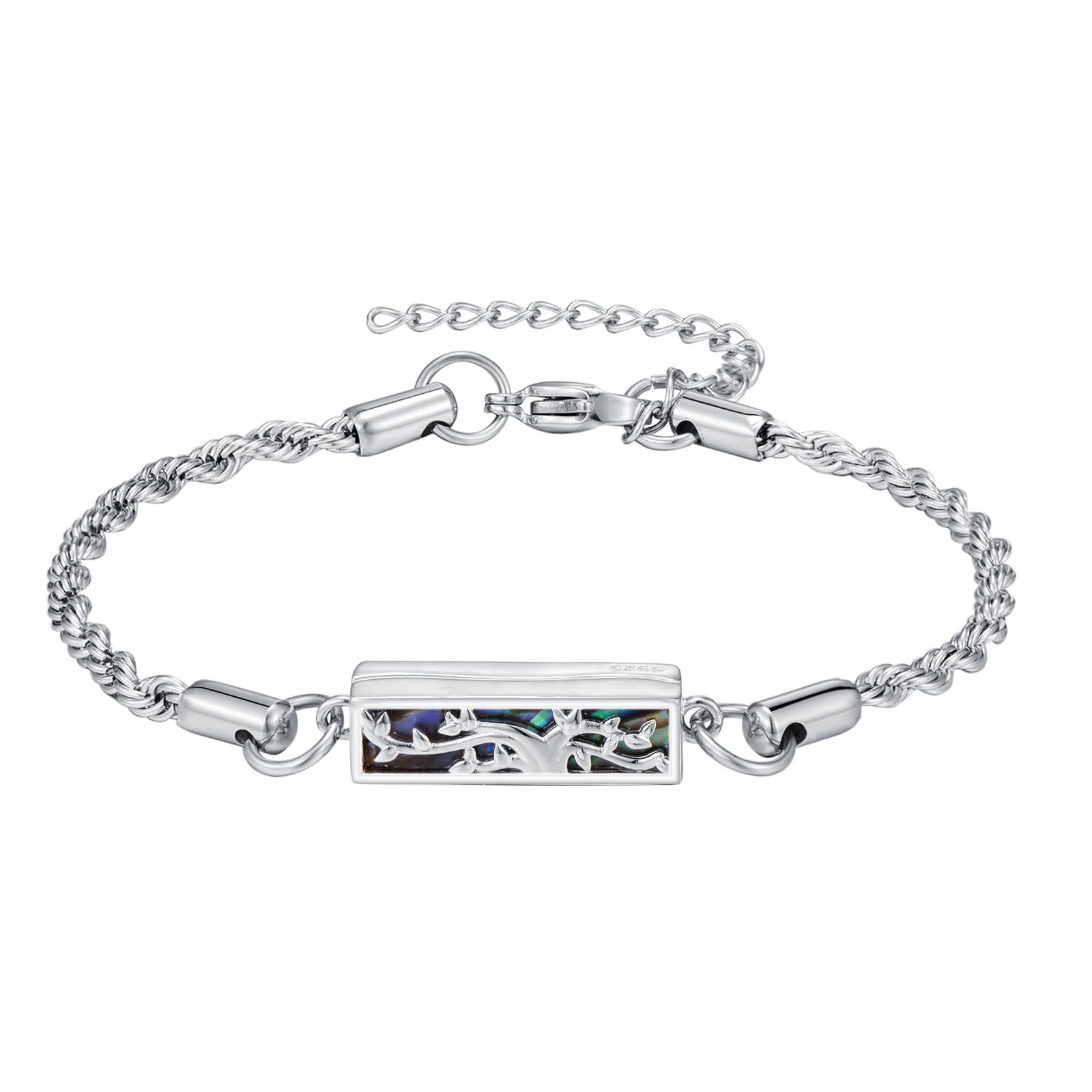HPQQ Urn Bracelet for Ashes 925 Sterling Silver Abalone Shell Tree of Life/Dragonfly/Butterfly/Sunflower Cremation Jewelry for Ashes Keepsake Pendant