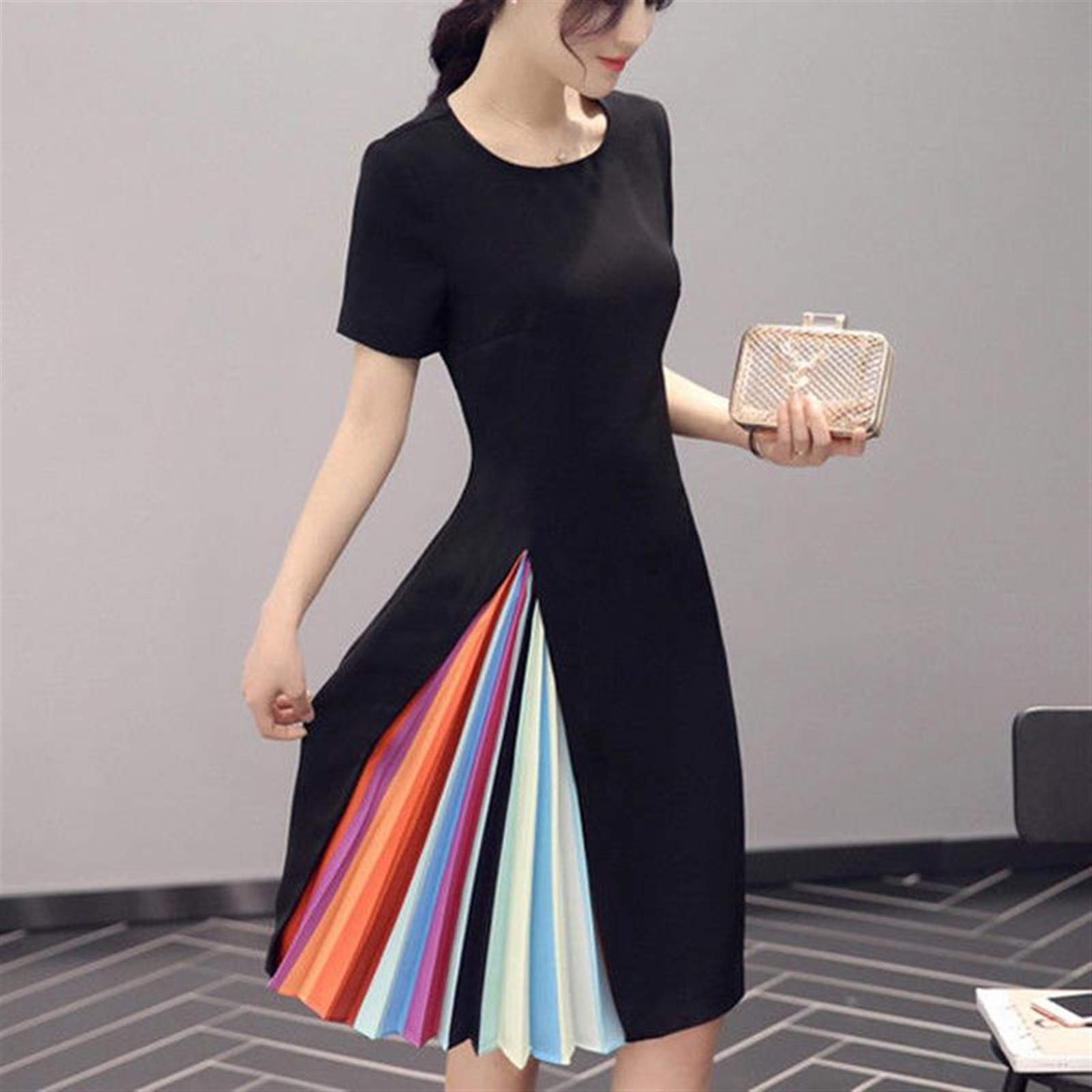 Ladies Dresses Black Dress With Multicolor Pleats Discount Black Dress With Rainbow Pleat Top Sale Black Ladies Dresses Black Dress With Multicolor Pleats Discount Black Dress With Rainbow Pleat Top Sale Black