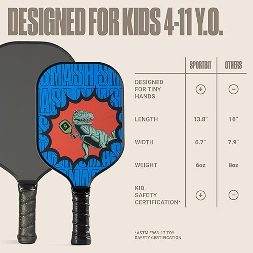 Miniatura 3 de Sportbit Kids Pickleball Paddles Set of 1 or 2 - Child Size Pickleball Paddle for Kids Small and Lightweight - Carbon Fiber Youth Pickleball Paddle