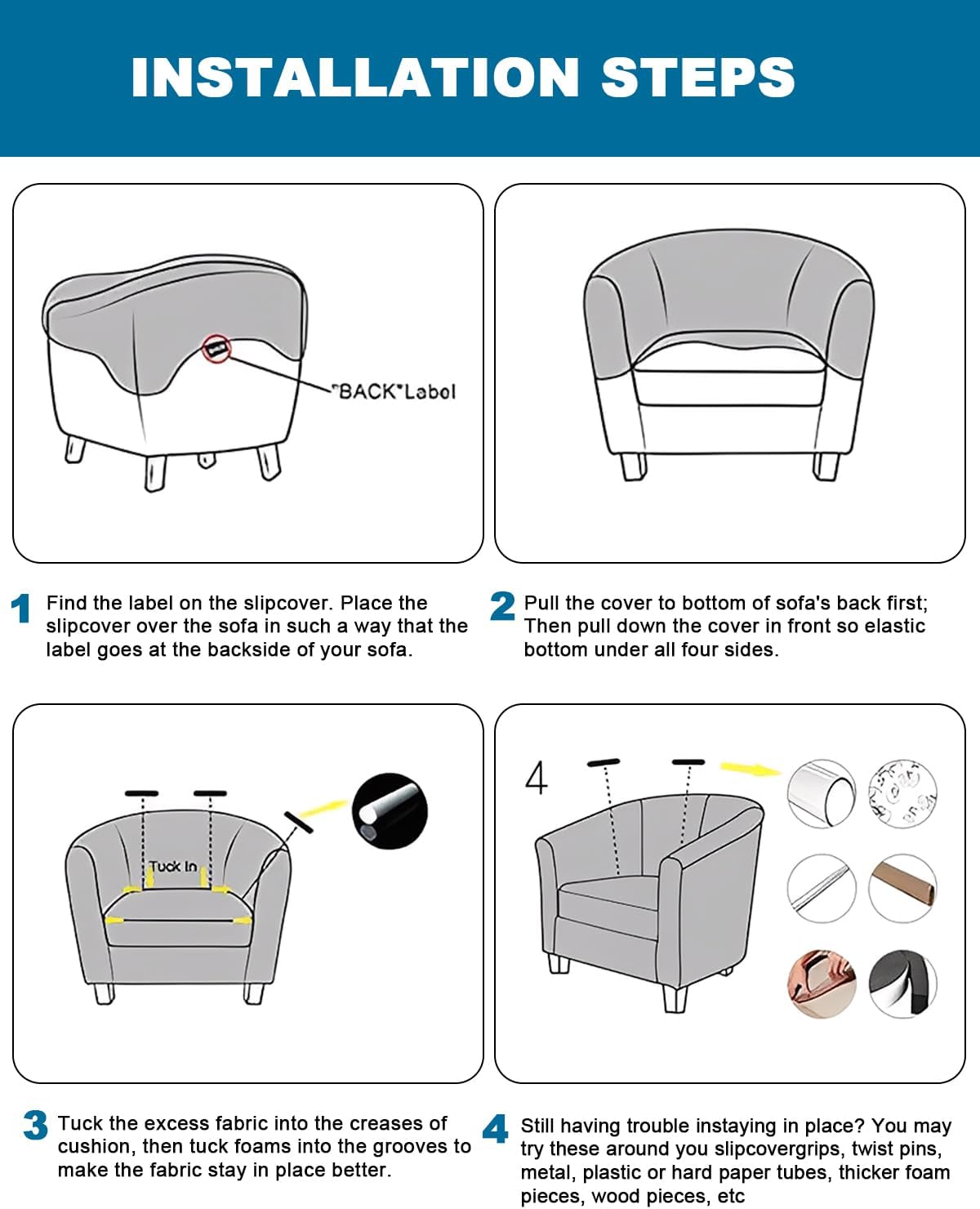 NILUOH Club Chair Slipcover 1-Piece Soft Stretch Barrel Chair Covers Tub Chair Cover Spandex Armchair Covers Furniture Protector for Bar Counter Living Room,Color 01
