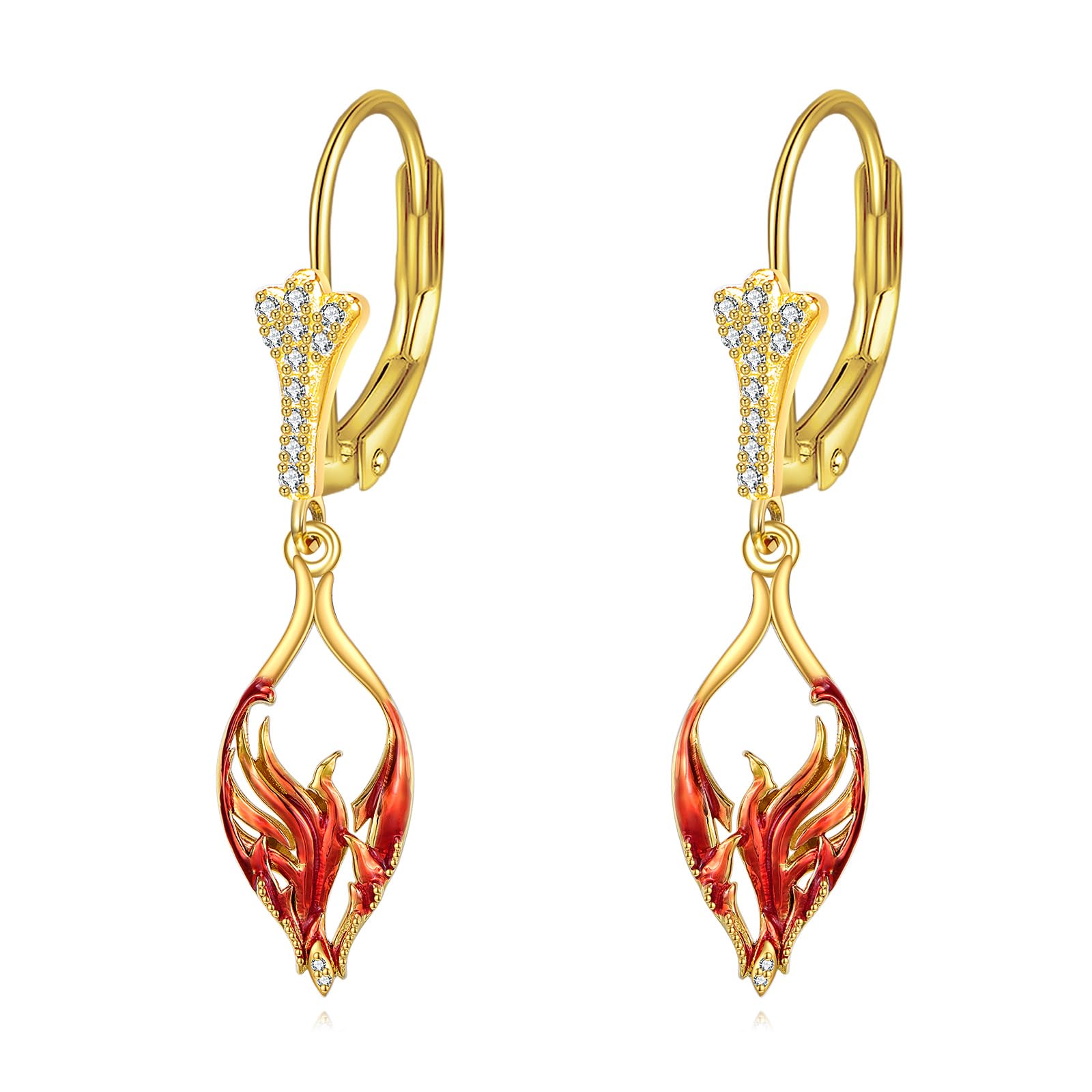 Phönix Ohrringe für Damen Sterlingsilber Phönix Ohrhänger Gold mit Zirkon Phönix Schmuck Geschenke für Ehefrau Tochter Mutter
