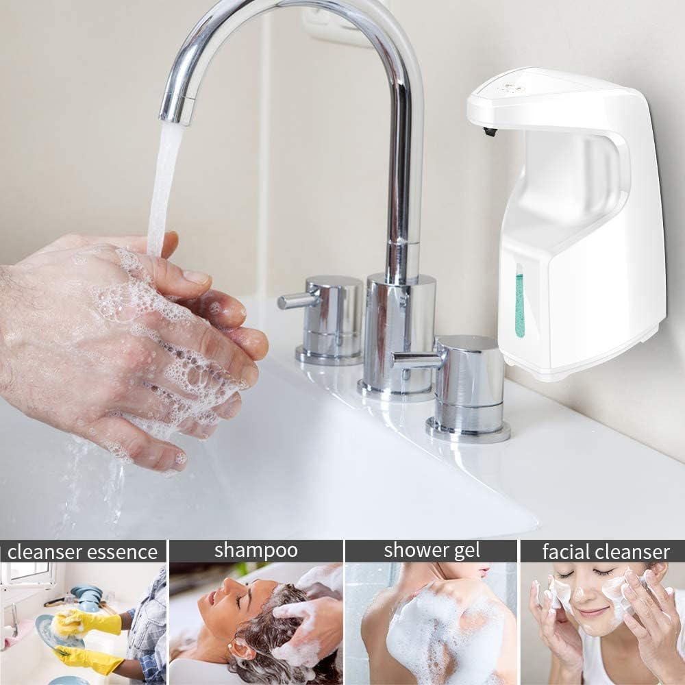 Automatic Foaming Soap Dispenser Touchless, Smart Electric Foam Hand Soap Dispenser, Hand Free Countertop Soap Dispenser with Infrared Sensor Adjustable Waterproof for Kitchen Bathroom, White 15.2oz