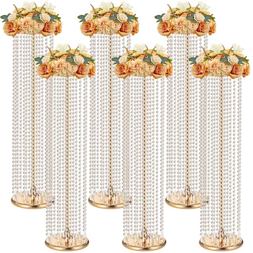 Geetery Luxurious Crystal Flower Stands - Set of 6, 35.4 Inch Tall Metal Wedding Centerpieces and Home Decor