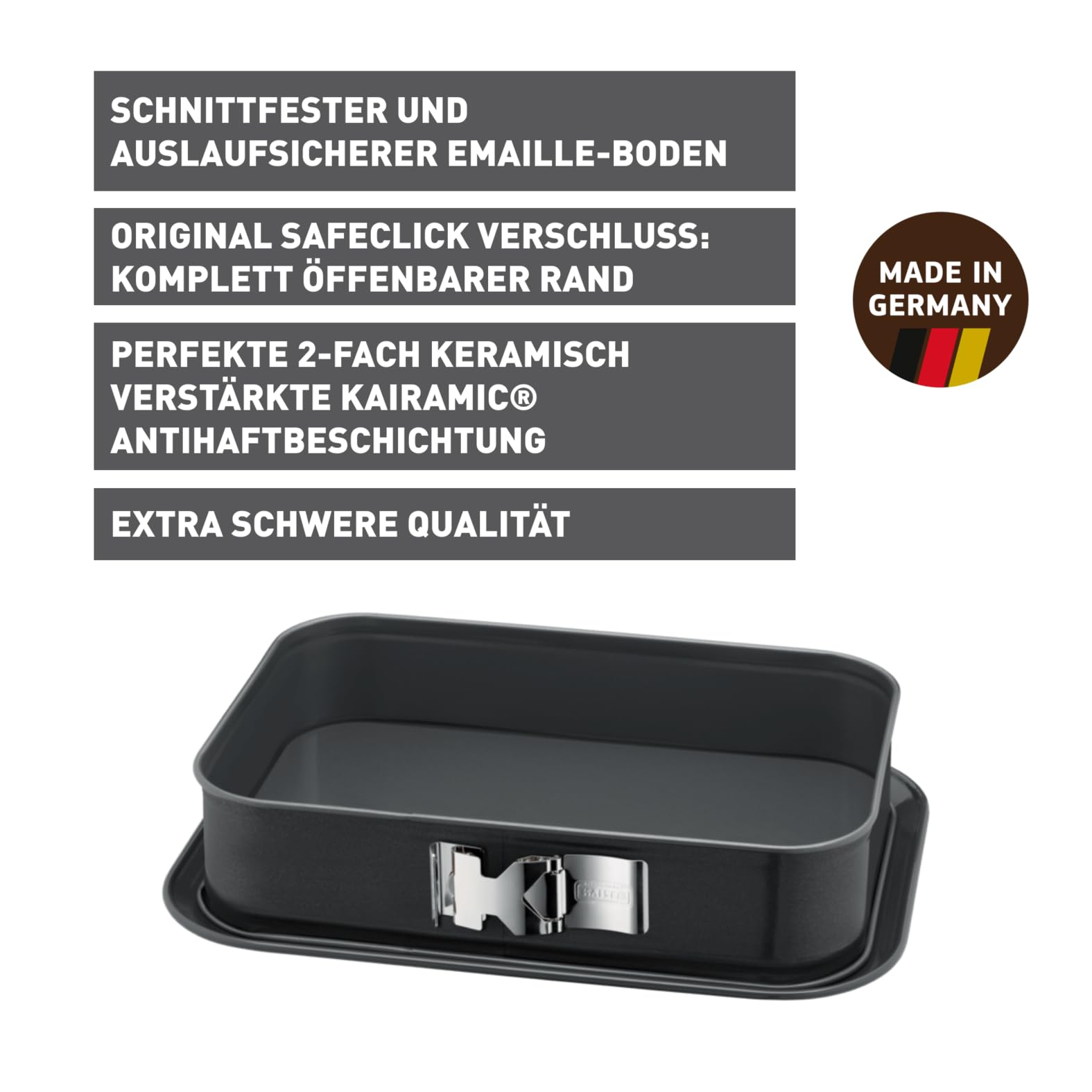 Original Kaiser La Forme Plus Springform eckig 35 x 24 cm, Backform rechteckig, Kuchenform mit Emailleboden, schnittfest, Tiramisu Form antihaftbeschichtet, schnittfest