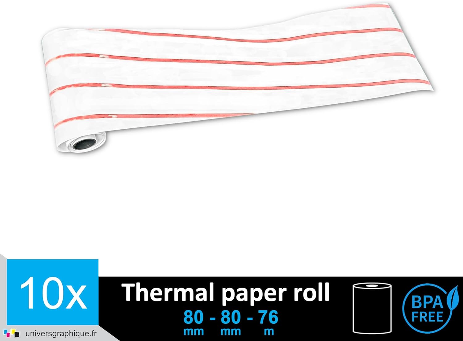 10 Thermal Paper Rolls 80 x 80 x 12 mm BISPHENOL-Free Thermal Rolls 80 x 80 x 12 mm for Receipts Thermal Printer Cash Register EEC Standard