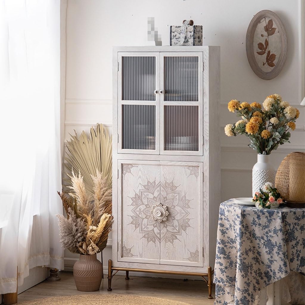 Sideboard Cabinet Retro Simple Carved Glass Storage Dining Sideboard Home Living Room Integrated Glass Cabinet Sideboard Cabinet with Drawers