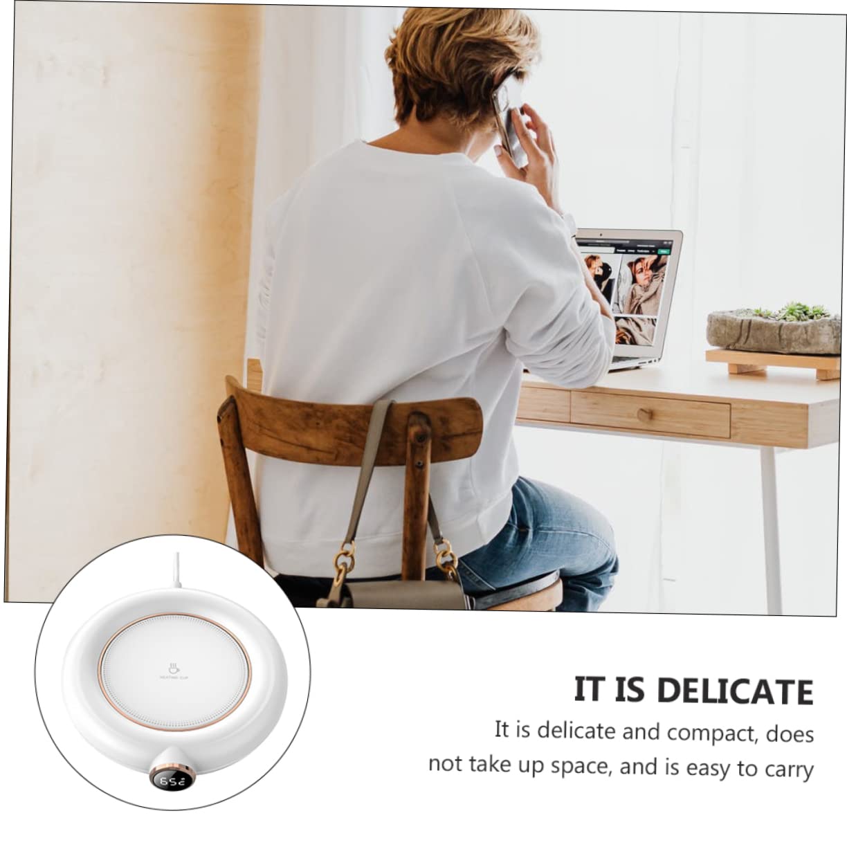 Posavasos Calentador de Tazas USB 5v 10w, Plástico Blanco | Niveles Múltiples 55℃-65℃-75℃, Apagado Temporizador 8h, Diseño Compacto para Casa y Oficina