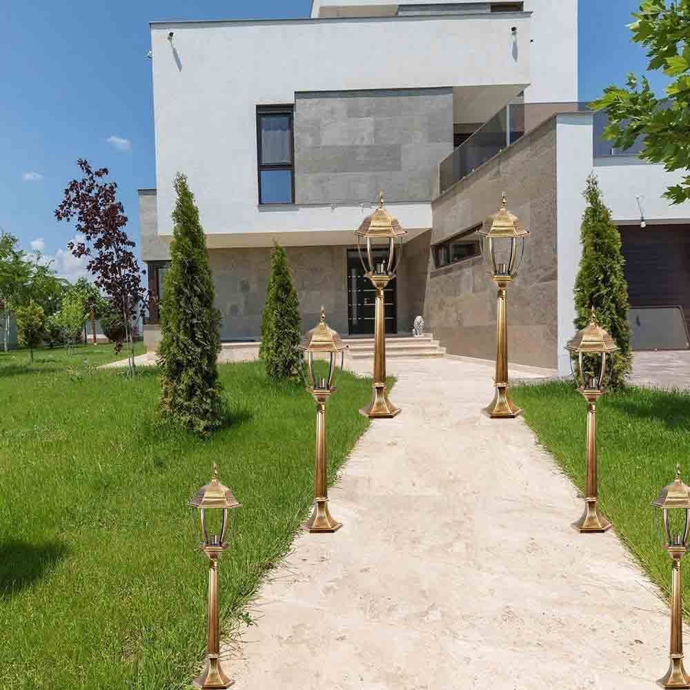 Vetrineinrete® Lampione da giardino con palo lanterna da terra luce per esterno in alluminio e vetro con portalampada E27 ES39 87 cm(Bronzo) P28