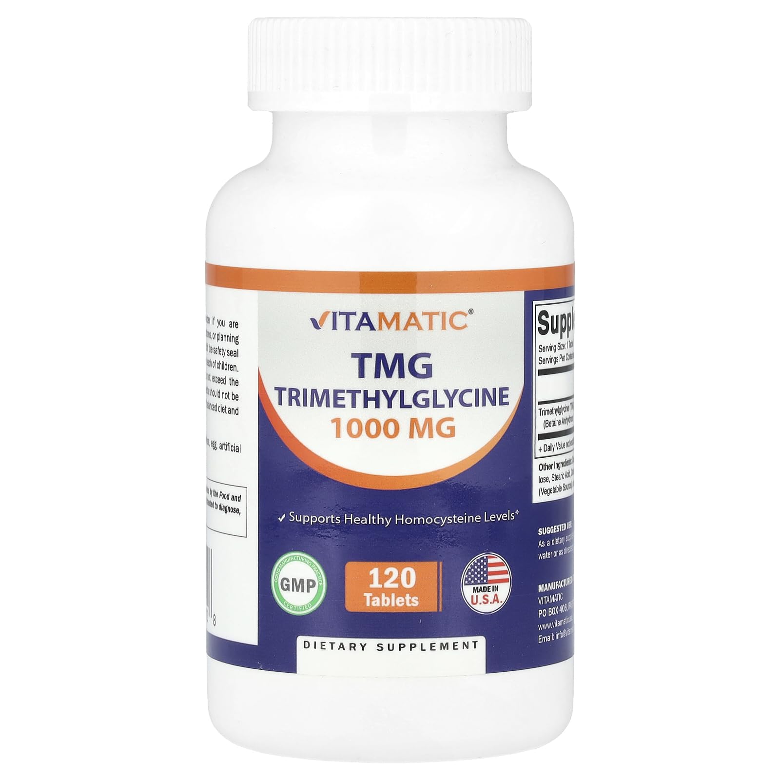 Vitamatic Suplemento de TMG (trimetilglicina) 1000 mg, 120 comprimidos