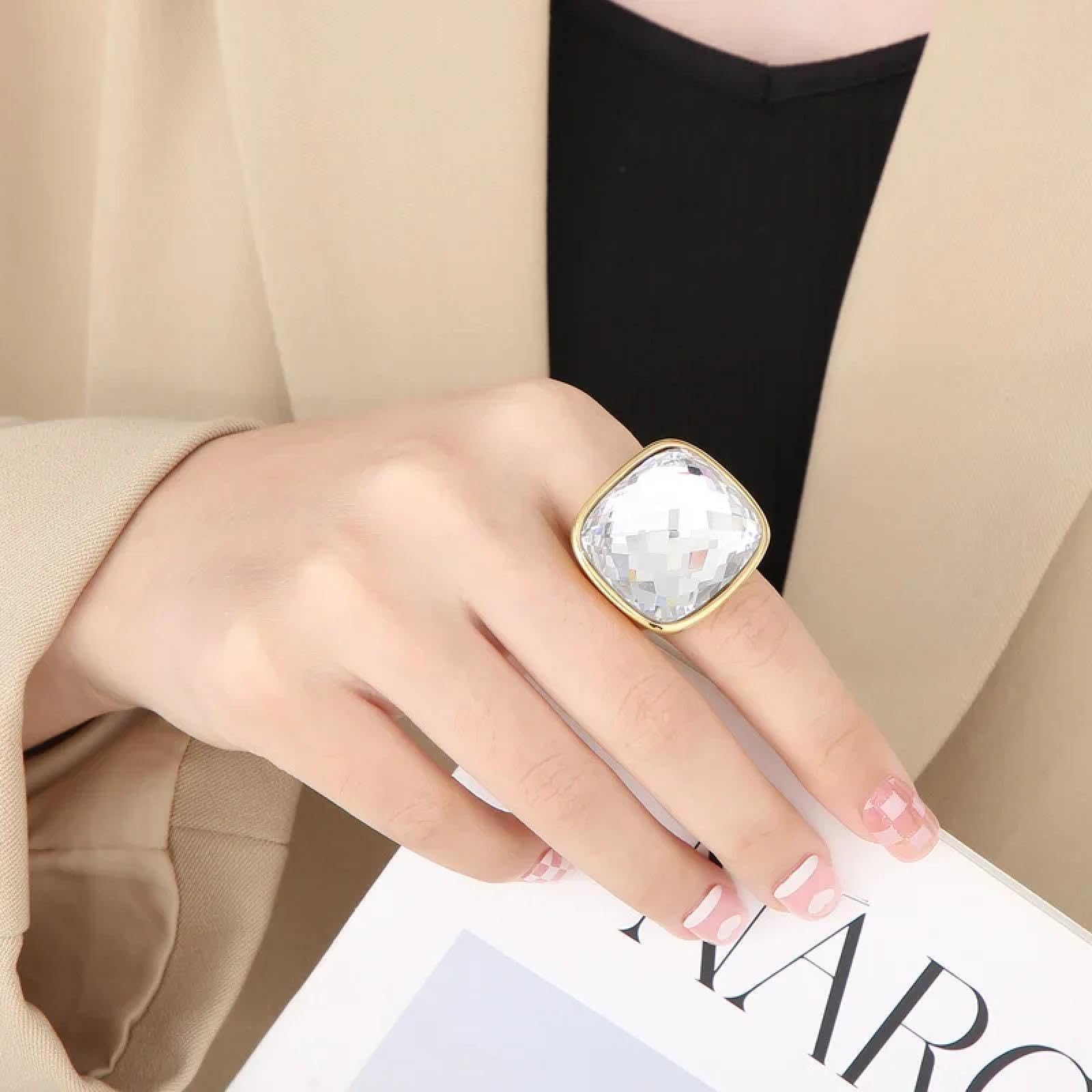 Ring Ringe Damen Bijouterie Herren Goldfarbene Ringe Für Frauen Bunte Quadratische Glasringe Für Frauen Elegante Eheringe Knöchel-Partyschmuck