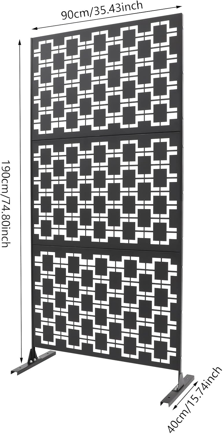 Metal Privacy Screen for Outdoor, Freestanding Privacy Screens, 74" H x 35" W Decorative Privacy Wall Panels with Stand for Patio Balcony Outside Outdoor Divider Deck Porch Garden Indoor