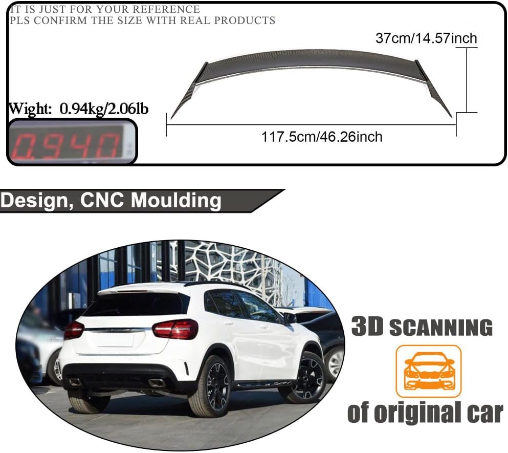 Carbon Fiber Rear Spoiler Compatible with Mercedes Benz GLA Class X156 GLA180 GLA200 GLA250 GLA45 AMG SUV 2014-2019 Roof Window Top Wing Lip Factory Outlet