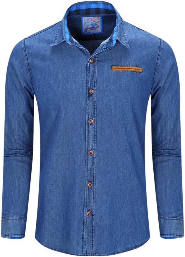 Men's Casual Fit Long Sleeve Button Down Denim Shirt Blue M