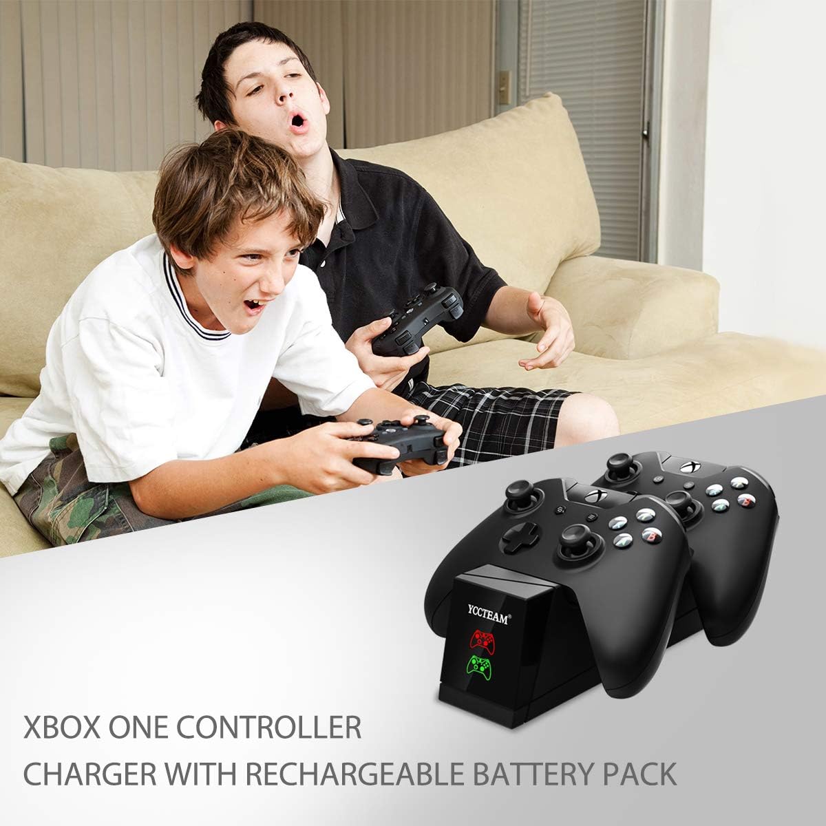 YCCTEAM Controller Charger for Xbox one with Rechargeable Battery Packs, Dual Slot Fast Charging Dock Station Controller Stand with Batteries (2x1200 mAh) Accessories Kit
