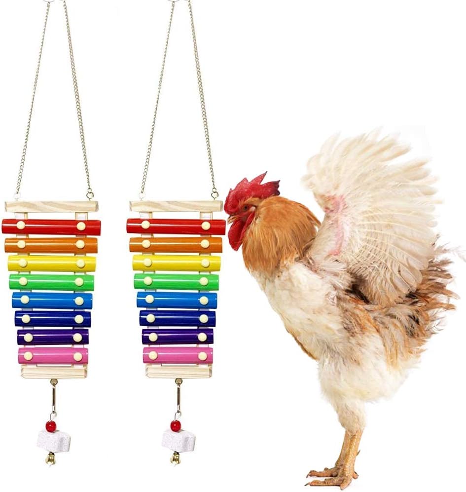 kathson Chicken Xylophone Toys for Hens,Bird Chewing Toy Suspensible Pecking Toy with 8 Metal Keys Wood Xylophone Chicken Coop Toy for…