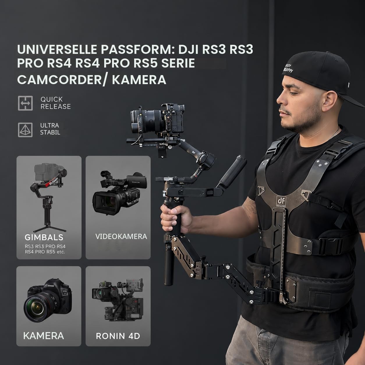 Thanos-SE Ultra Gimbal Support Weste mit Schnellwechsel – Steadicam Gimbal Stabilisator Weste für DJI Ronin RS5 RS4 PRO, RS3 Mini, RS3 PRO und Kameras, 2–8 kg Traglast für Videografen