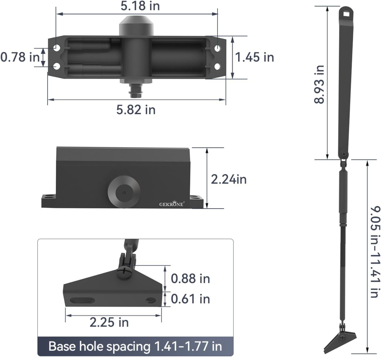 Automatic Door Closer Heavy Duty Fire Prevention Spring Hydraulic Aluminum Alloy Surface Mounted Residential Commerical Door Closer (Black, Size1-Door Weights 55-99 Lbs)