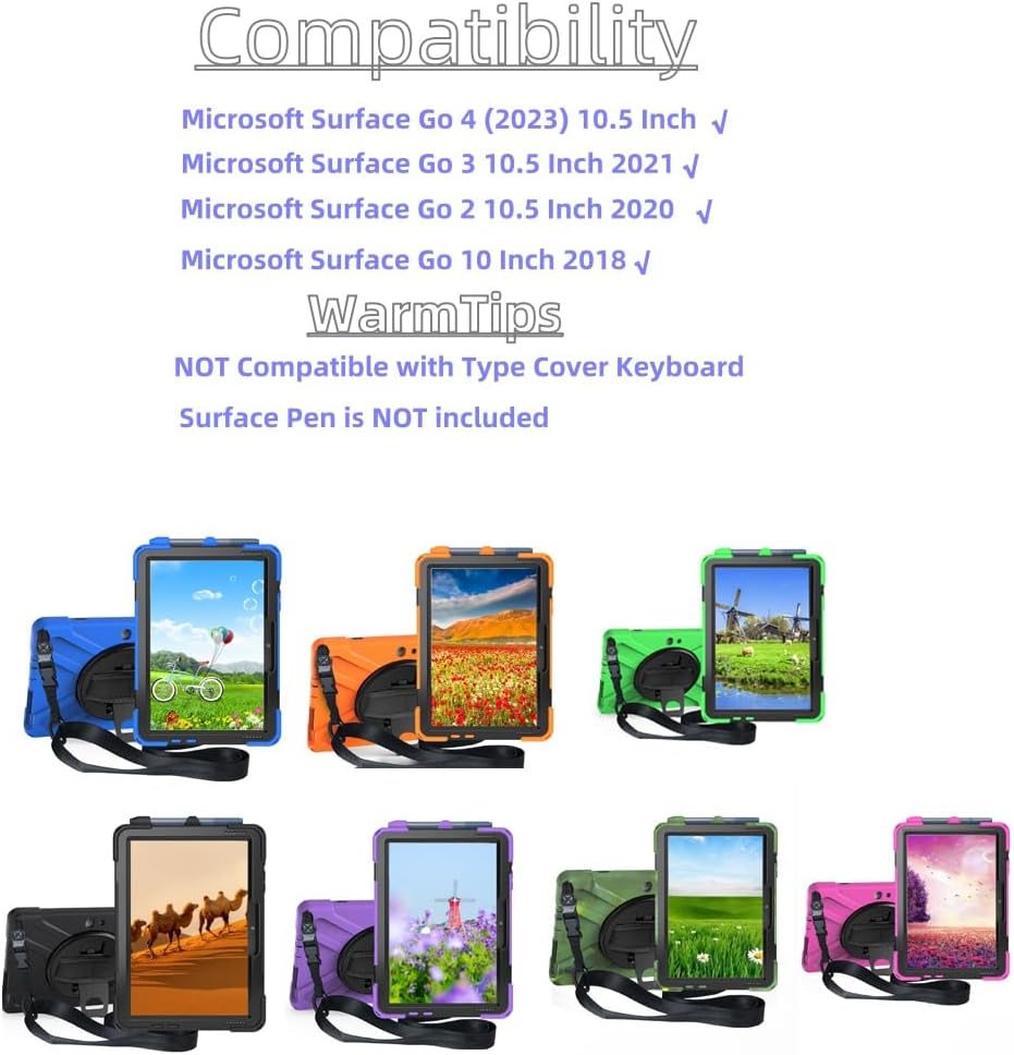 Tablet Case with 360 Rotating Strap and Stand Heavy Duty Protective Full Body Cover Compatible with Microsoft Surface Go 4/3/2/1 Pink