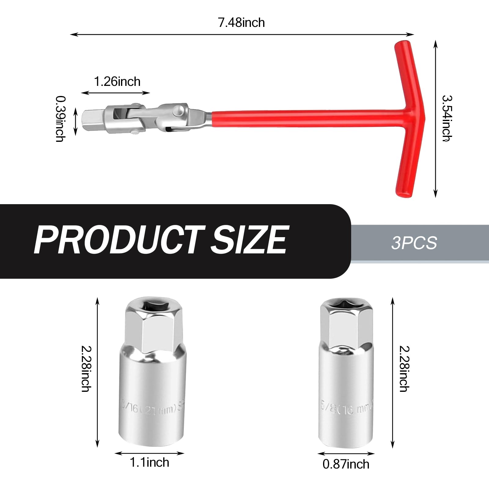 Gseigvee Pack-2 Car Spark Plug Socket Wrench Kit, 360 Degree Multi-Angle Spark Plug Tool, T-Handle Non-Slip Socket Disassembly Set with 5/8
